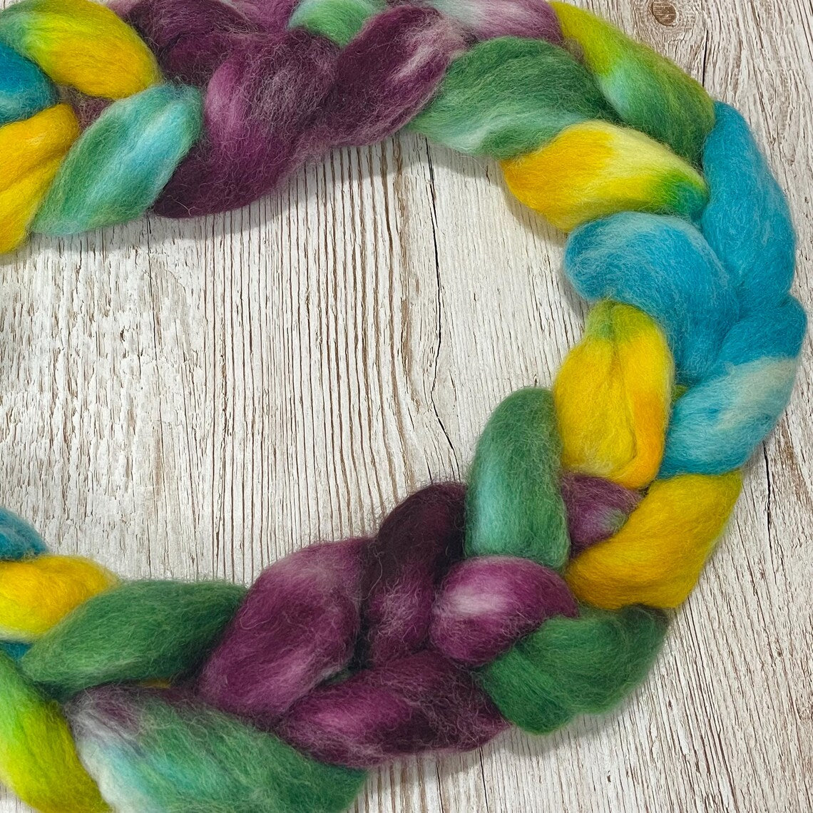 Sunset Lagoon, Corriedale Hand Dyed Spinning Fibre, 100g