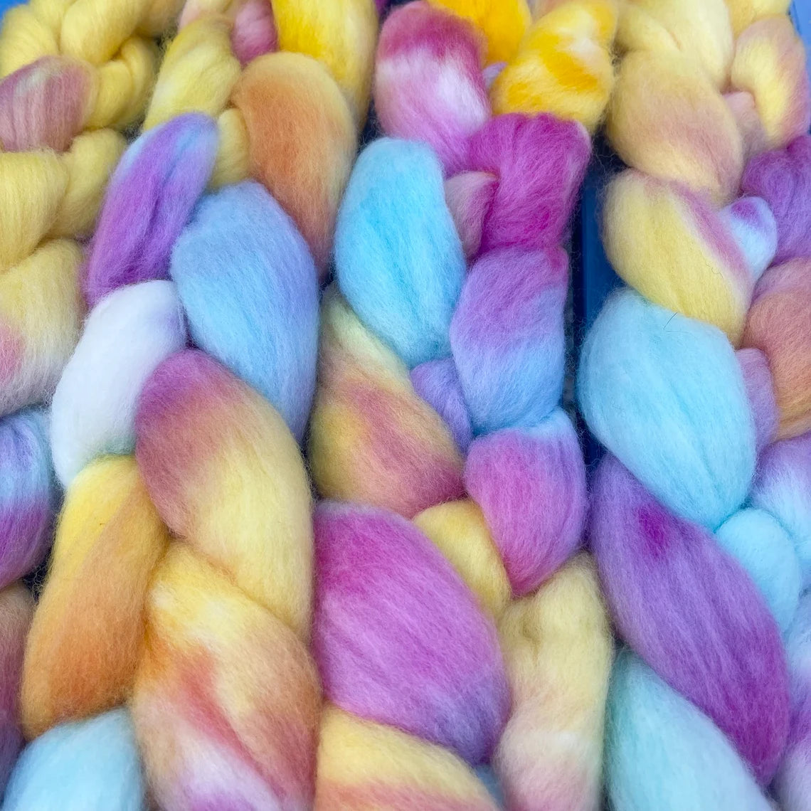 Cornish Sunrise, Hand Dyed Merino Spinning Fibre, 100g
