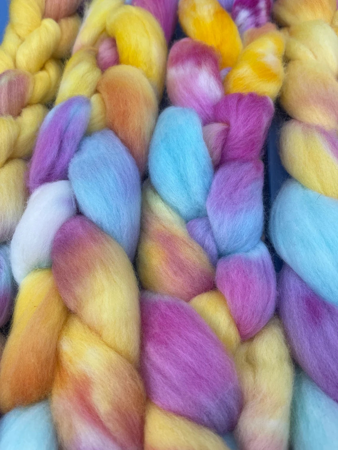 Cornish Sunrise, Hand Dyed Merino Spinning Fibre, 100g