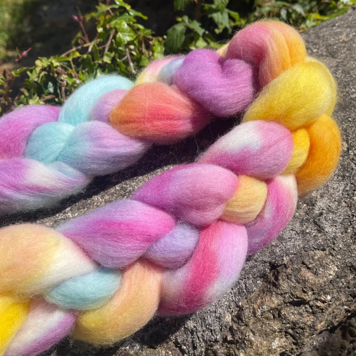 Cornish Sunrise, Hand Dyed Merino Spinning Fibre, 100g