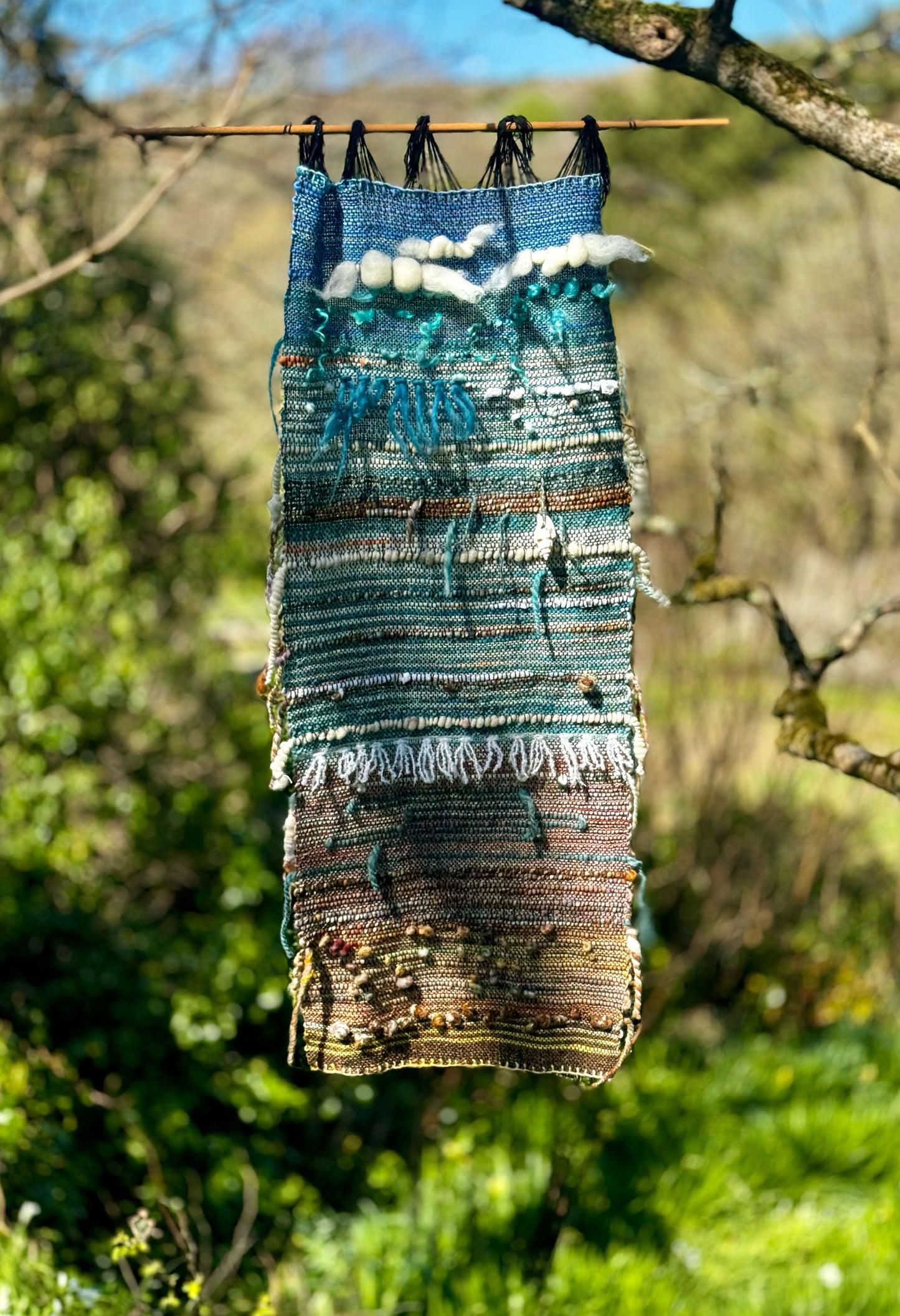 Hand woven wall hanging made in Cornwall