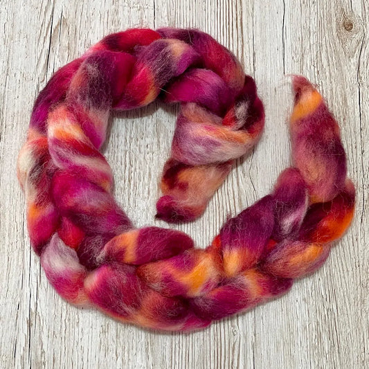 Autumn Flame, British Jacobs hand dyed spinning fibre, 100g