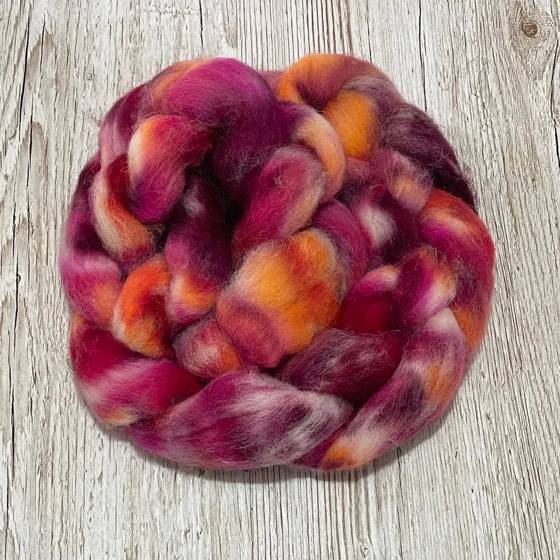 Autumn Flame, British Jacobs hand dyed spinning fibre, 100g