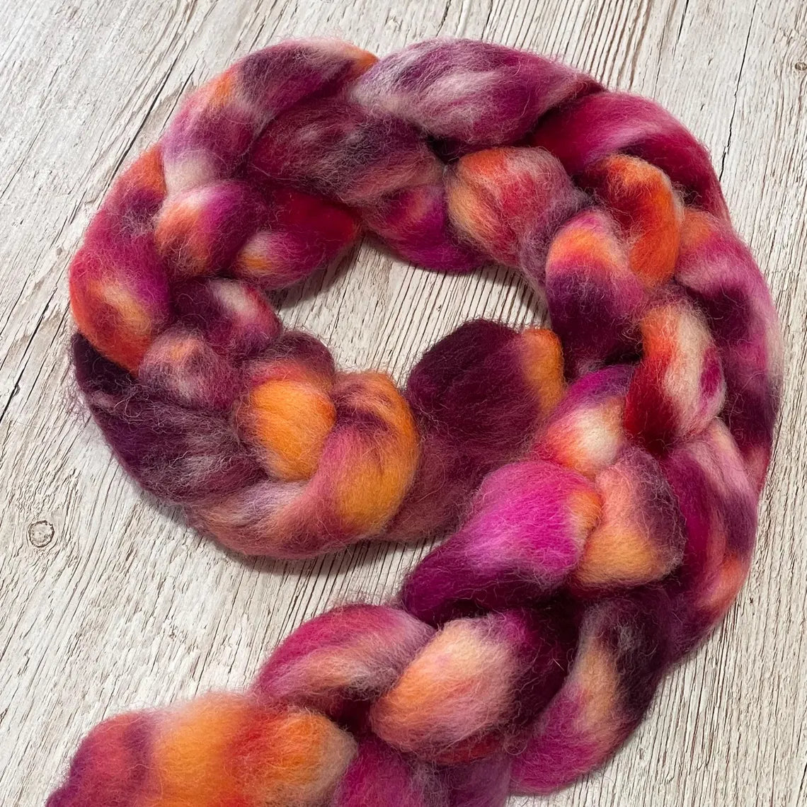 Autumn Flame, British Jacobs hand dyed spinning fibre, 100g