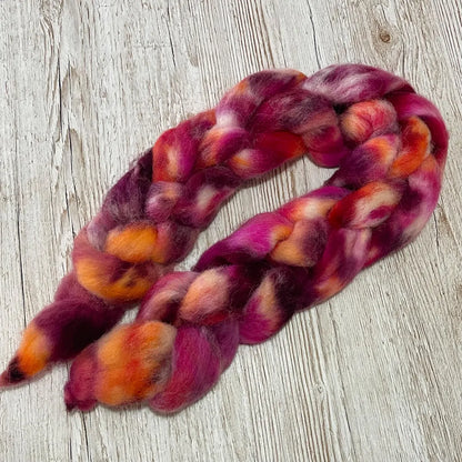 Autumn Flame, British Jacobs hand dyed spinning fibre, 100g