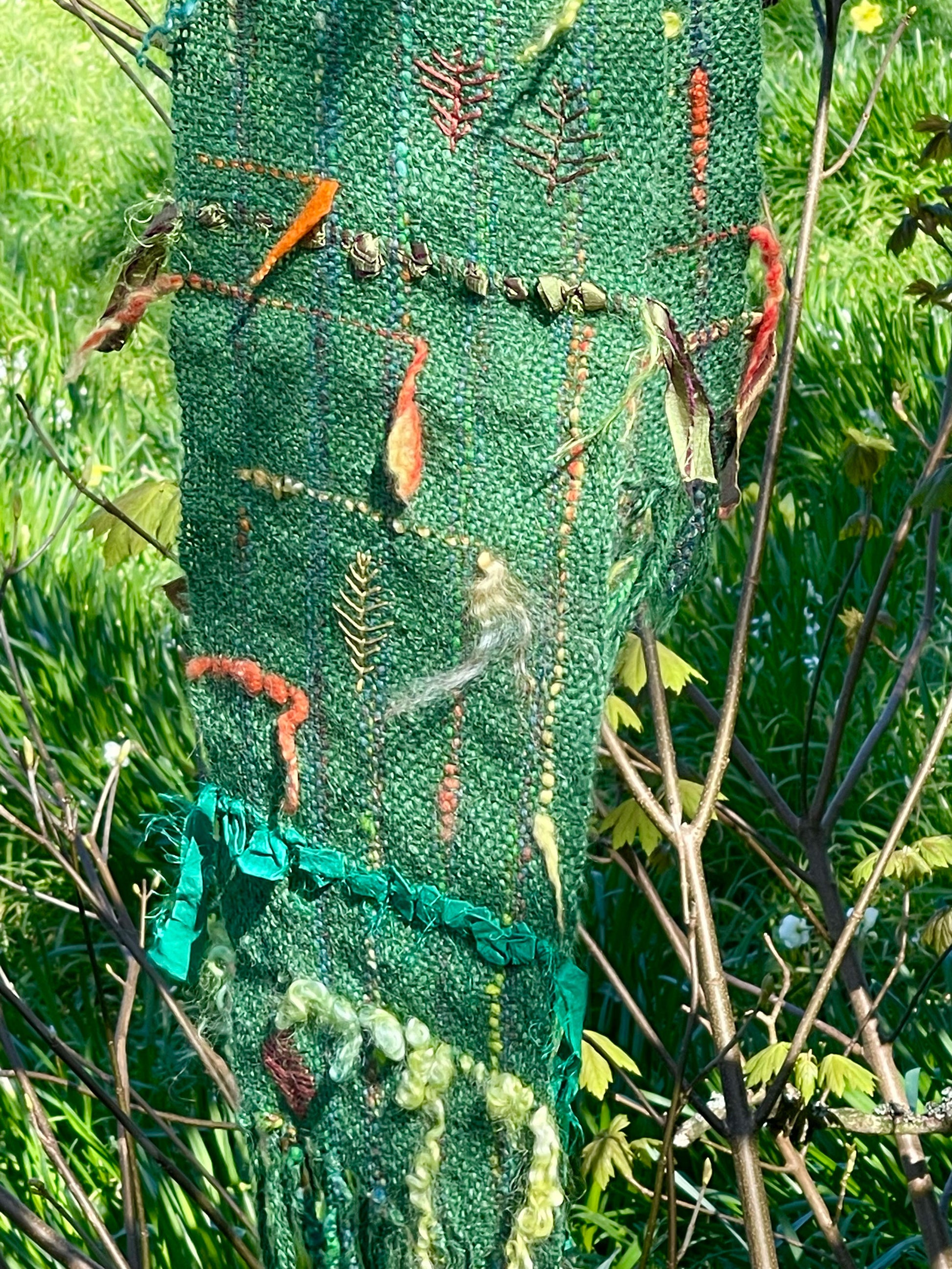 Hand woven alpaca, wool and silk table runner with hand embroidery by Penberth Yarns. Made in Cornwall