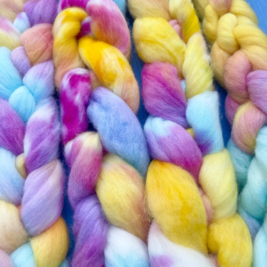 Cornish Sunrise, Hand Dyed Merino Spinning Fibre, 100g