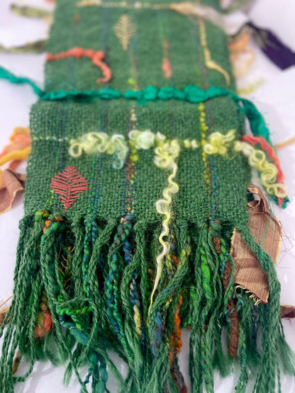 Hand woven alpaca, wool and silk table runner with hand embroidery by Penberth Yarns. Made in Cornwall