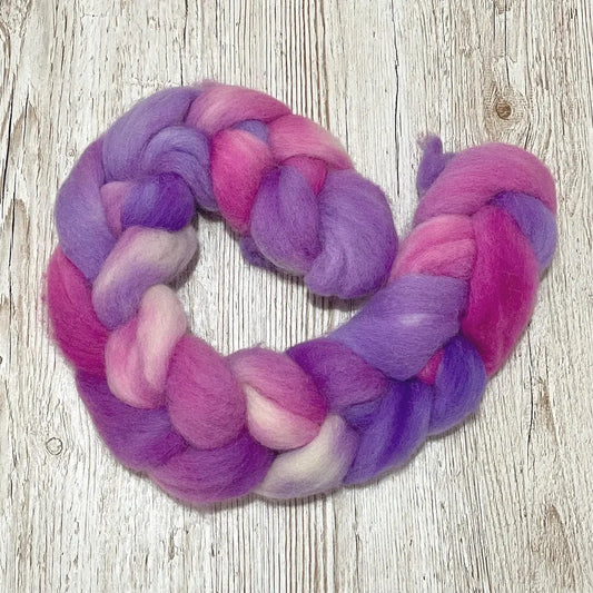 Parma Violets, Cheviot Hand Dyed Spinning Fibre, 100g