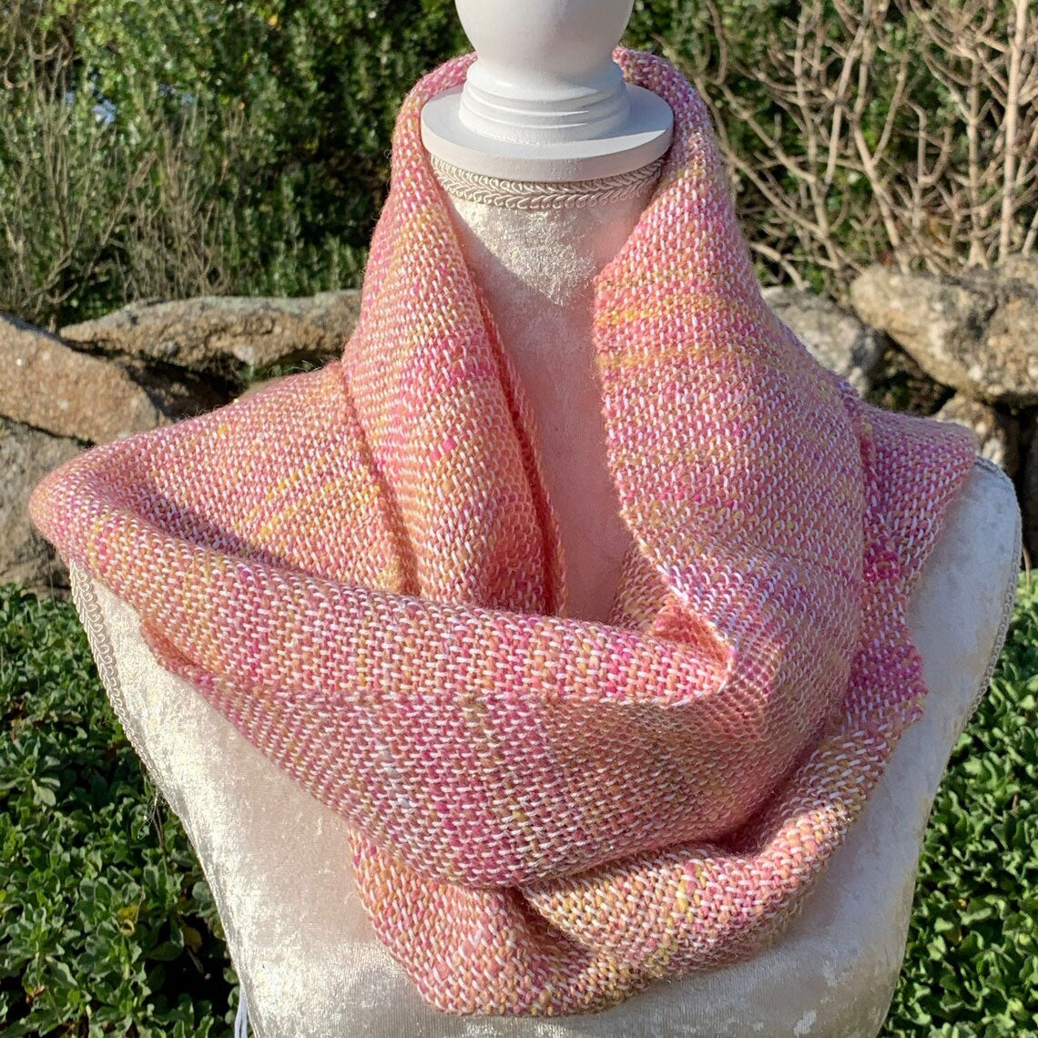 Hand woven scarf with handspun yarns