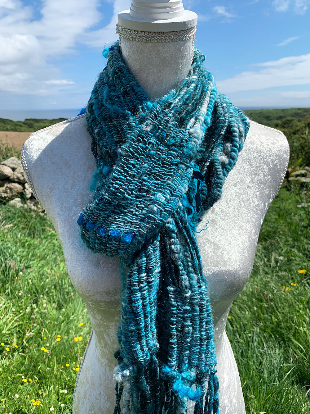 Ocean Hand Woven Art Yarn Scarf