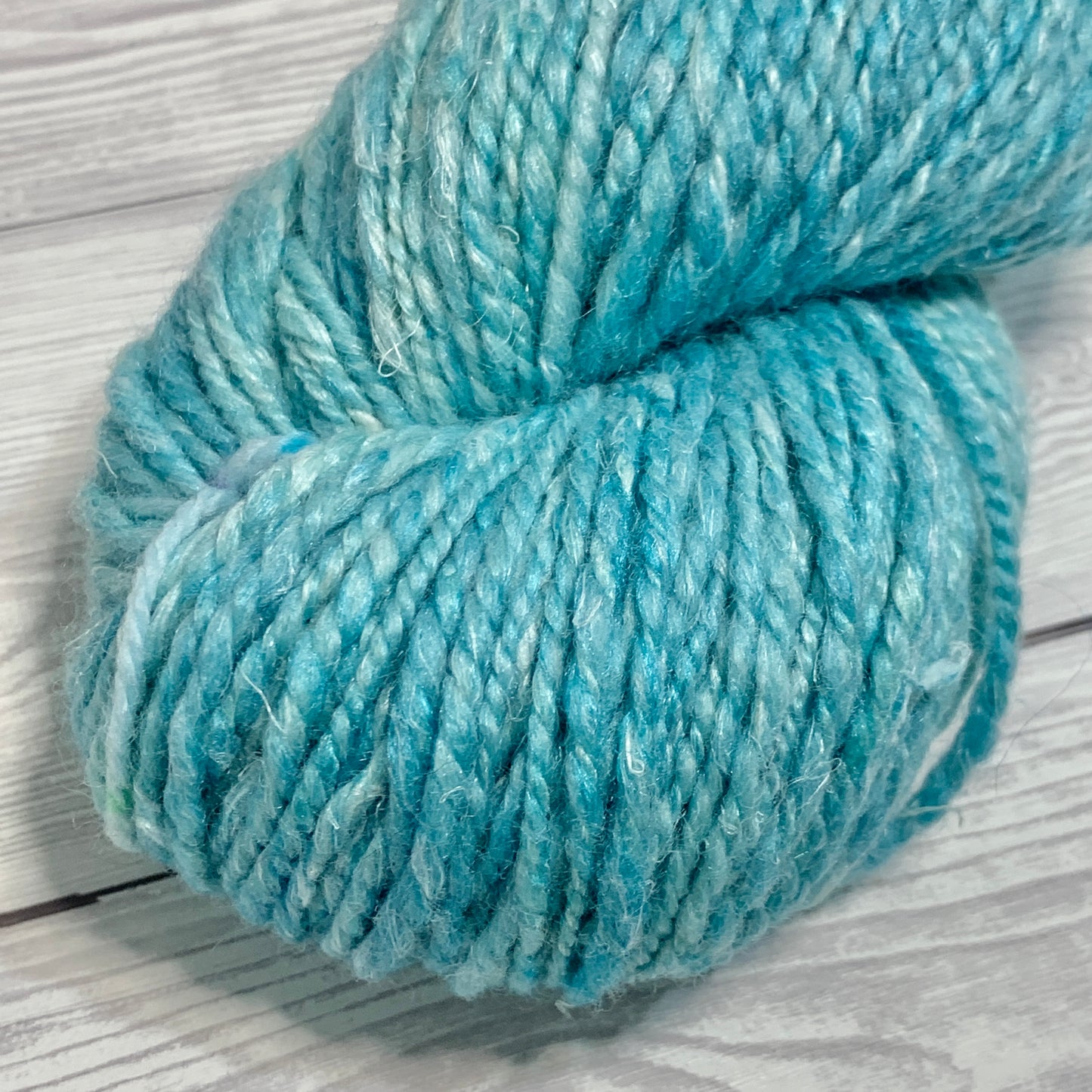 Falklands Merino, Tussah Silk and Linen Handspun Yarn in Light Turquoise