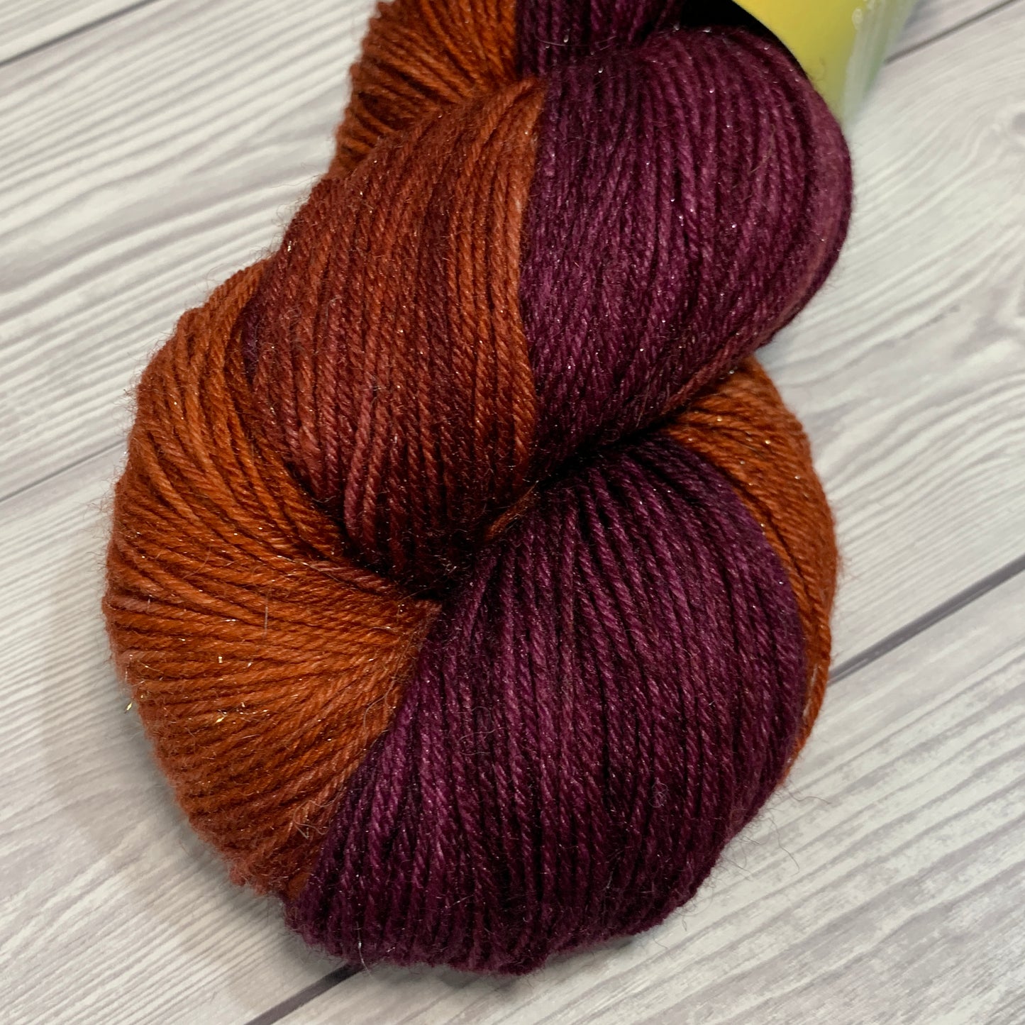 Queenie, Hand Dyed Superwash Merino Wool, Tussah Silk and Silver Stellina 4 PLY