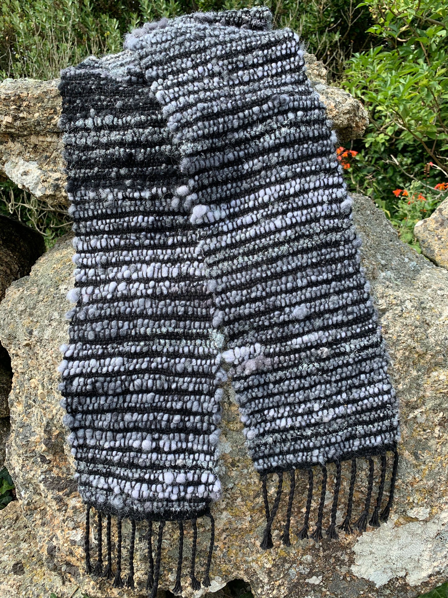 Hand Woven Scarf made from Handspun Art Yarn in Merino Wool and Alpaca